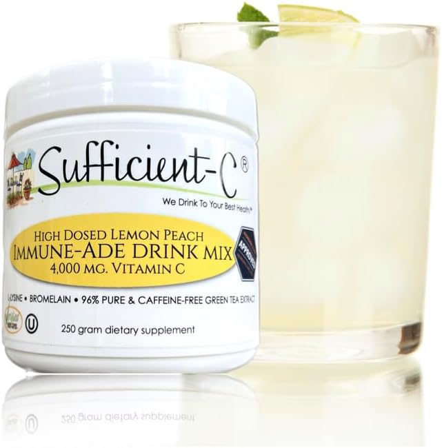 Sufficient-C 4.000 mg Vitamina C de alta dosis, mezcla para bebida de limón y melocotón 250 g