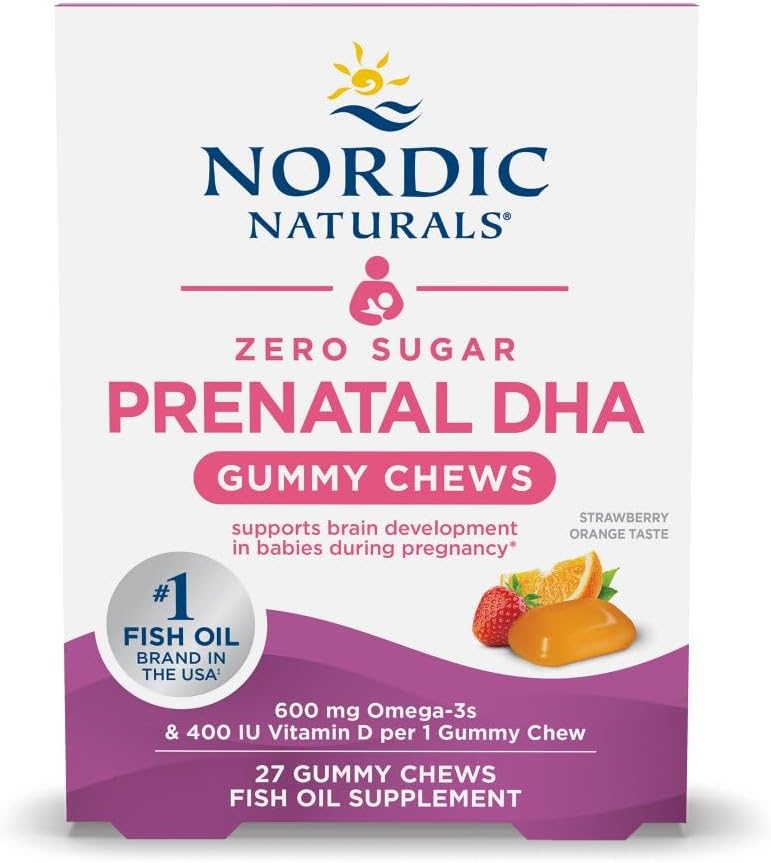 Nordic Naturals Zero Sugar Gominolas Prenatales con DHA, Sabor Fresa Naranja - 27 Gominolas - 600 mg Omega-3 y 400 UI Vitamina D3