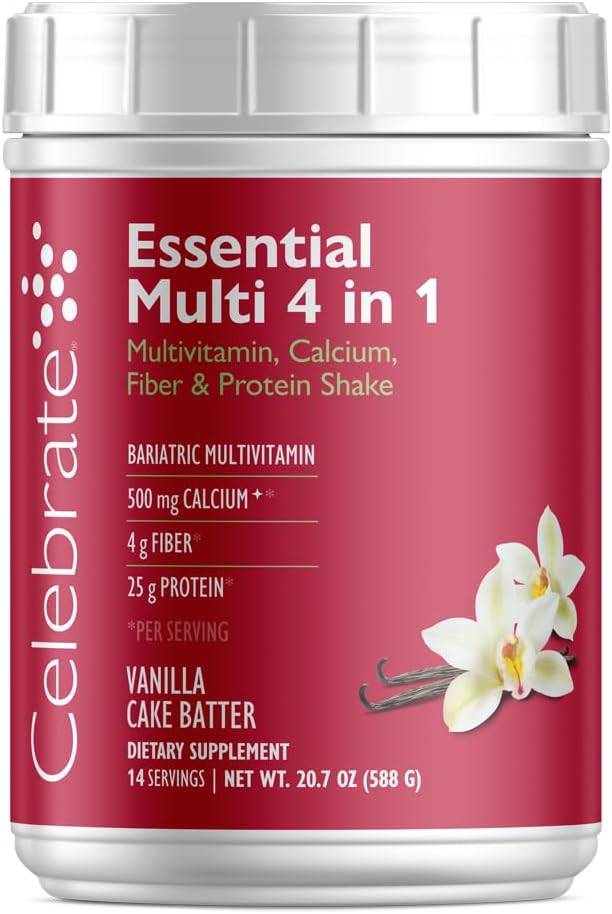 Celebrate Vitamins 4-in-1 Bariatric Multivitamin with Calcium Citrate Protein Shake - Vainilla Cake Batter, 14 Raciones