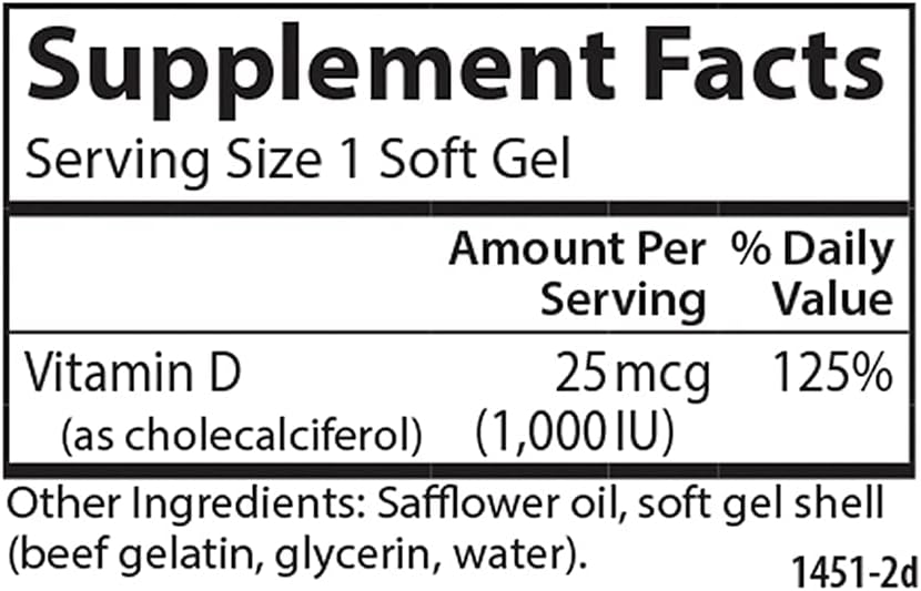 Carlson Vitamina D3 1000 UI – 100 Cápsulas Blandas