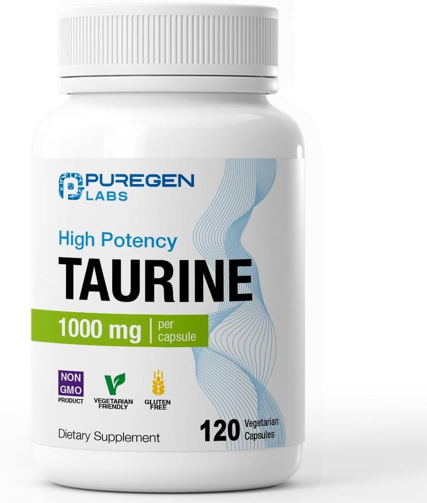 Puregen Labs Taurina 1000 mg | Alta Potencia | 360 Cápsulas Veganas