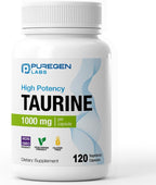 Puregen Labs Taurina 1000 mg | Alta Potencia | 360 Cápsulas Veganas