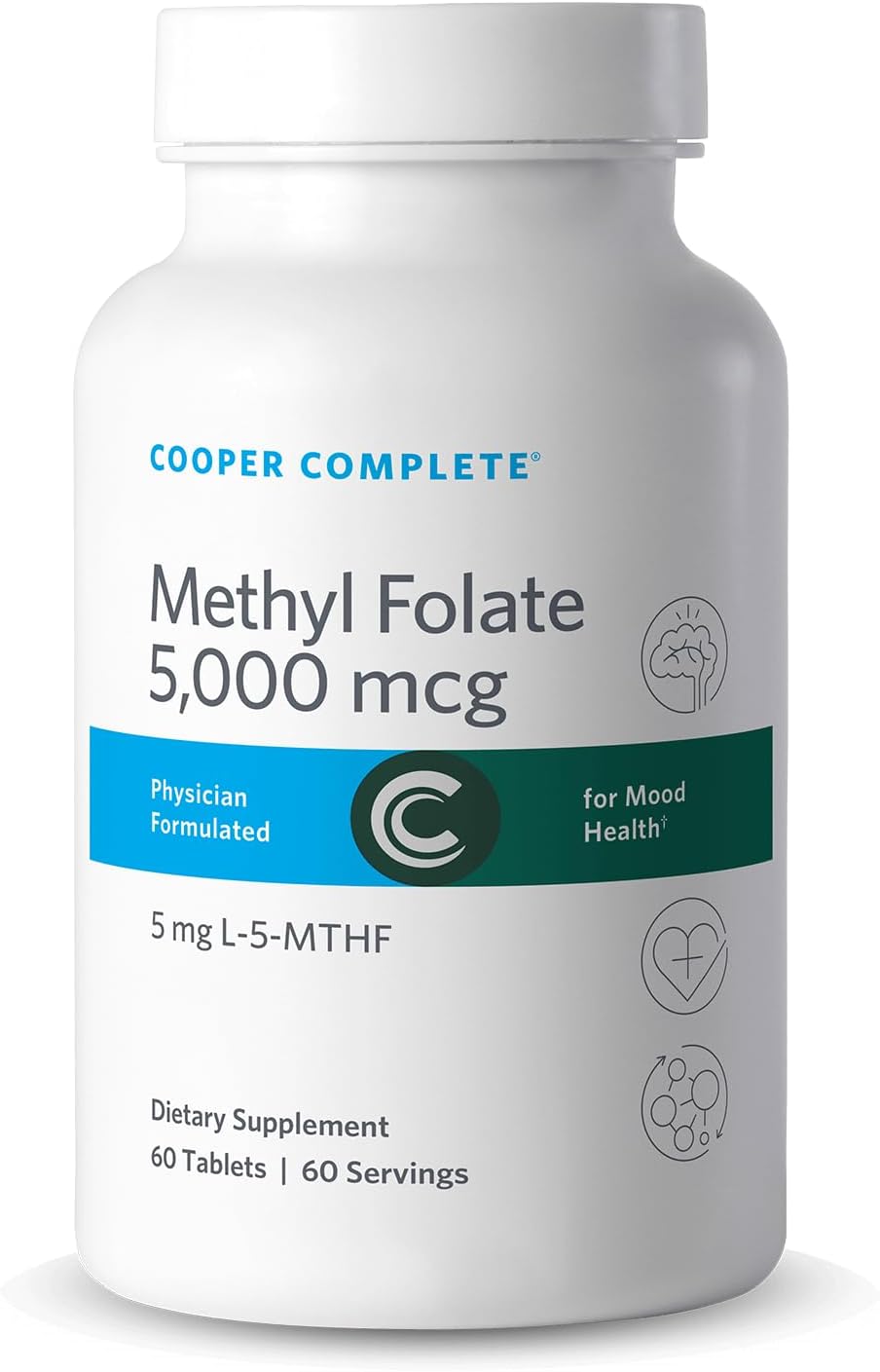 Cooper Complete L-5-MTHF Metilfolato 5 mg, 60 Cápsulas, Apoyo al Estado de Ánimo