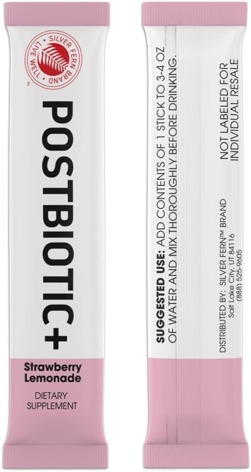 Silver Fern Brand Postbiotic+ Strawberry Lemonade Powder – 30 Stick Packs