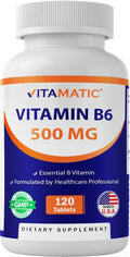 Vitamatic Vitamina B6 (Piridoxina HCl), 500 mg – 120 Comprimidos Vegetarianos