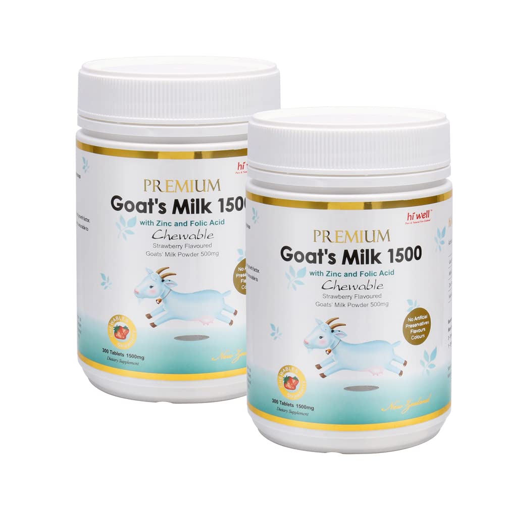 HI WELL Premium Goat's Milk 1500 - Pack de 2 - 300 Comprimidos - Sabor Fresa