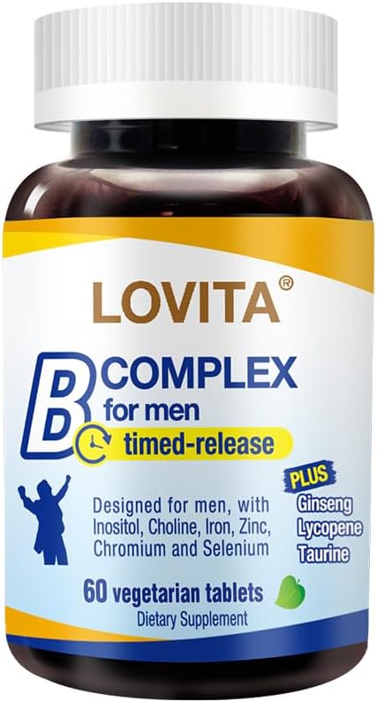 LOVITA Timed-Release B Complex for Men – 10 Vitamin Bs, Vegetarian Tablets (60 Count)
