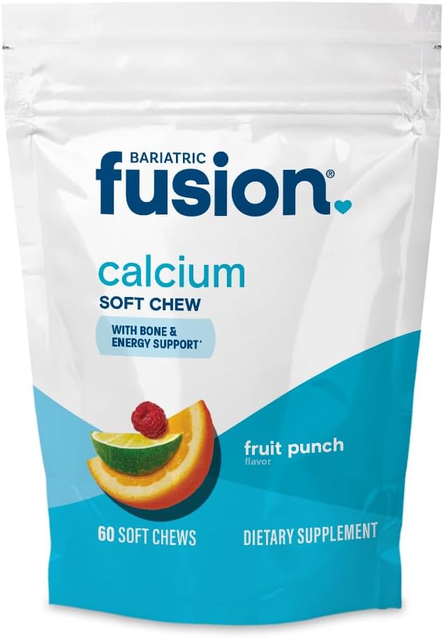Bariatric Fusion Calcio Citrato Masticable con Vitamina D3, K y Magnesio – 60 Comprimidos Sabor Fruta