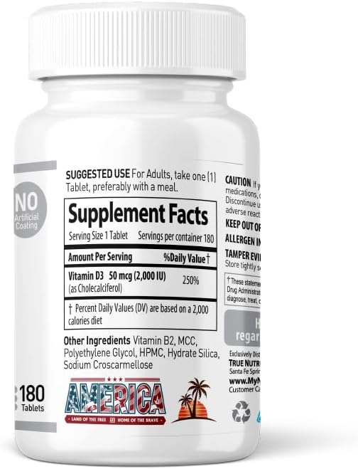 NANOWELL Vitamin D3 2000 IU (50 mcg) - 180 Comprimidos para Huesos e Inmunidad