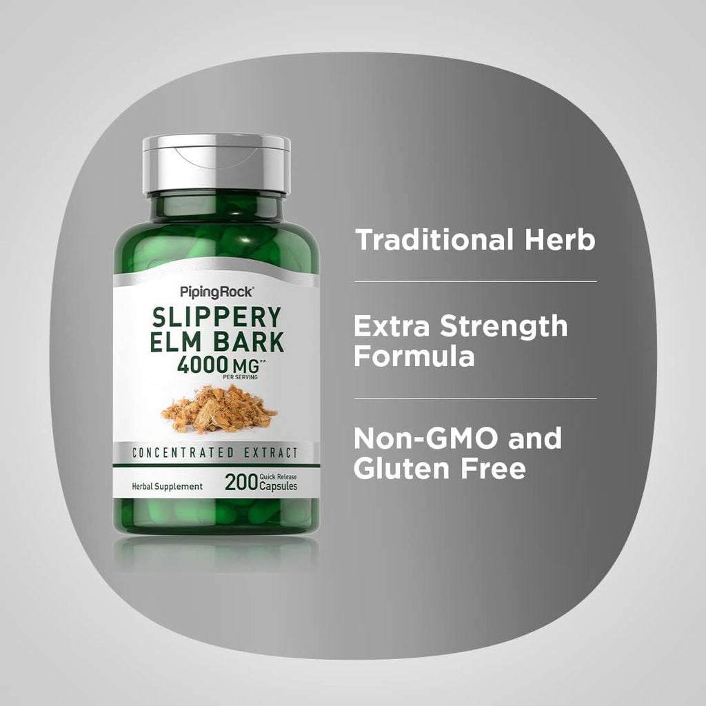 Piping Rock Corteza de Olmo Resbaladizo en Cápsulas | 200 Cápsulas | Suplemento Herbal para Hombres y Mujeres | No GMO, Sin Gluten