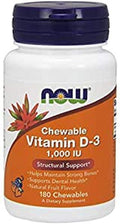 NOW Foods Vitamin D3 Chewable Natural Mint Flavor 1000 IU, 180 Tablets