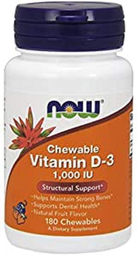 NOW Foods Vitamin D3 Chewable Natural Mint Flavor 1000 IU, 180 Tablets