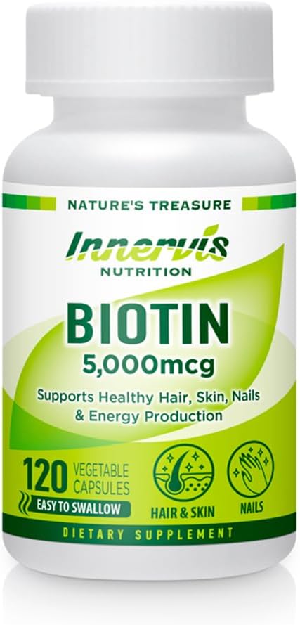 INNERVISNUTRITION High Potency Biotin 5000mcg – 120 Cápsulas Veganas