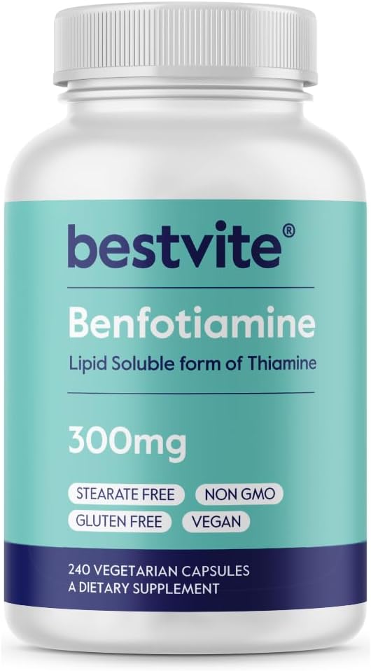 BESTVITE Benfotiamina 300 mg (240 Cápsulas Vegetales) - Sin Estearatos - Vegano - No GMO - Sin Gluten