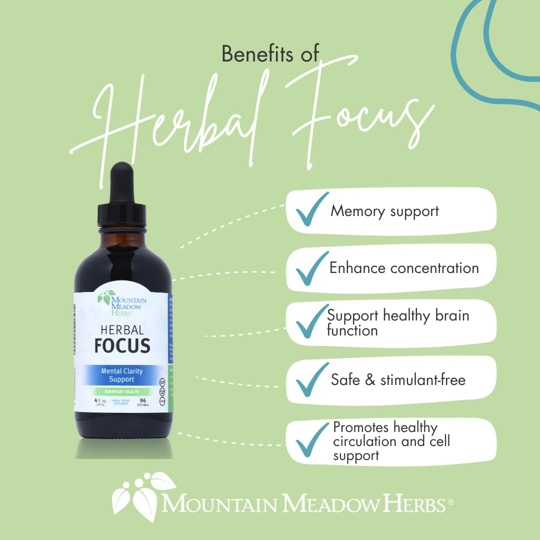 Mountain Meadow Herbs Herbal Focus – Fórmula Herbal Líquida para Claridad Mental y Alerta, 118 ml (4 oz)