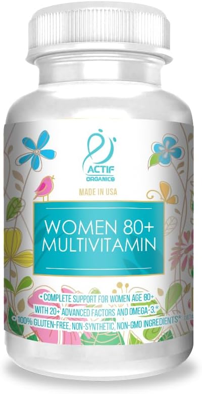 ACTIF Multivitamínico Orgánico para Mujeres Mayores de 80 Años con 20+ Factores Avanzados y Omega-3 – No OGM, 90 Cápsulas