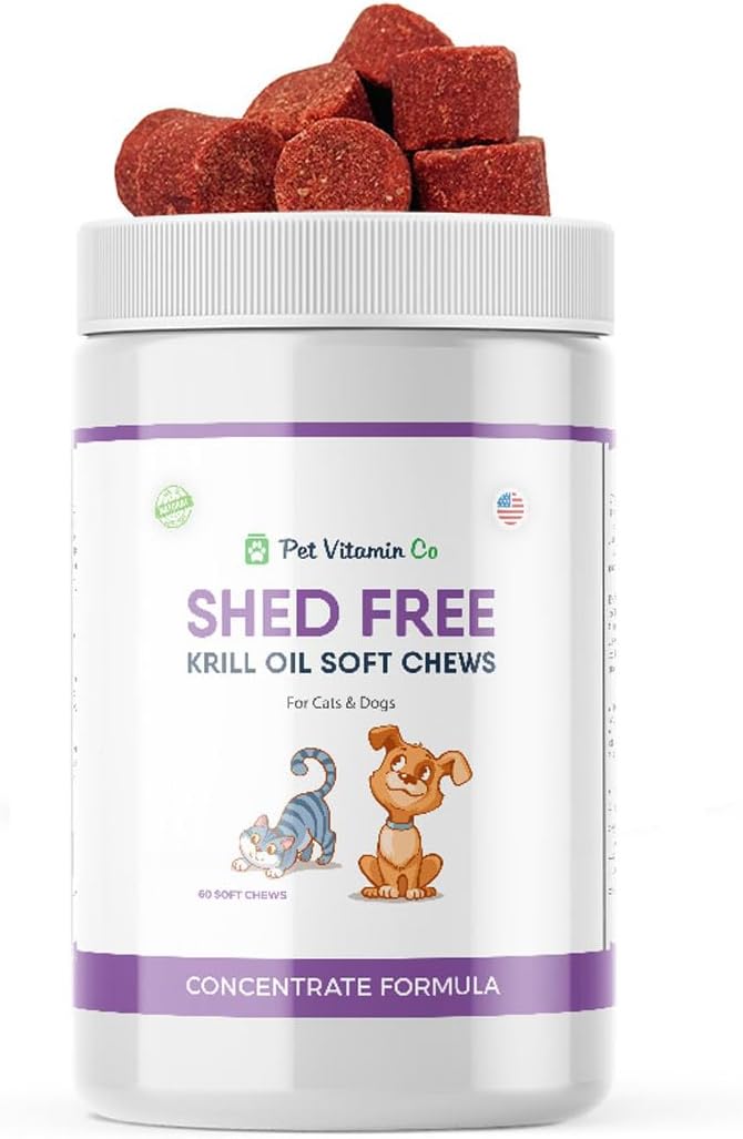 Golosinas suaves Shed-Free de aceite de kril para perros - Omega 3 y antioxidantes - 60 masticables blandos