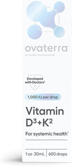 Ovaterra Vitamin D3 & K2 Liquid Drops - 1.000 UI D3 + 25 mcg K2 MK-7, Sabor Limón Natural, 600 Gotas - 10 Meses de Suministro