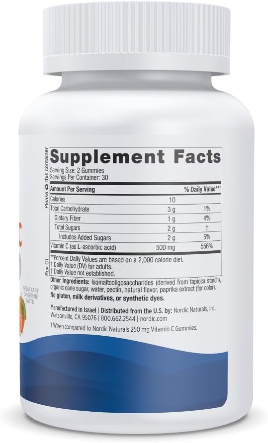 Nordic Naturals Vitamin C Extra Strength Gummies, Sabor Mandarina, 60 Gominolas