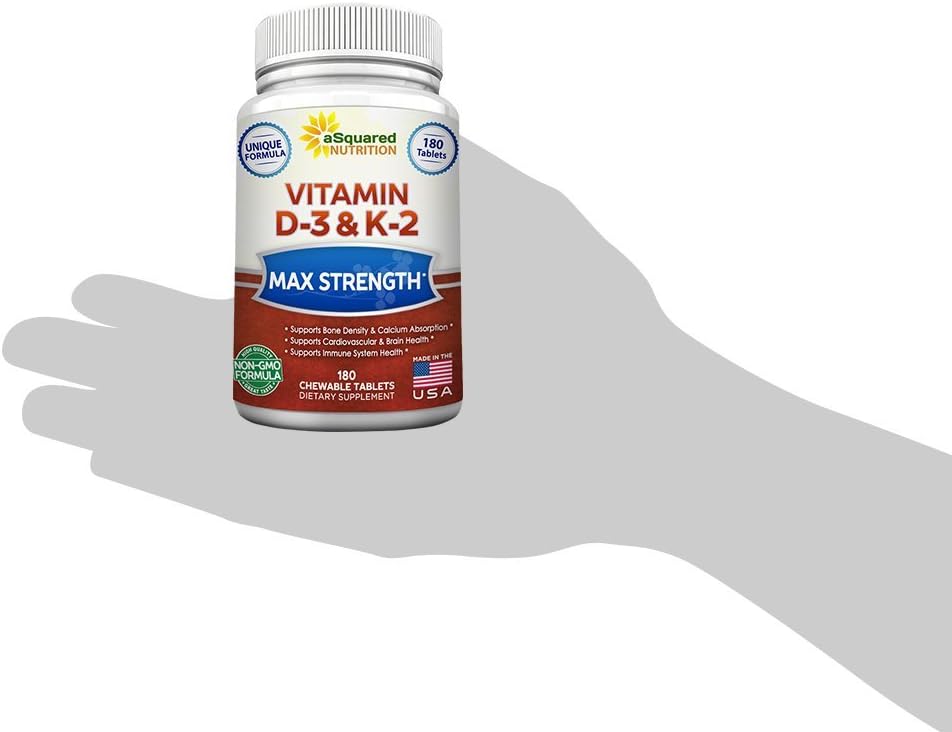 aSquared Nutrition Vitamina D3 con K2 MK-7 - 180 Pastillas Masticables