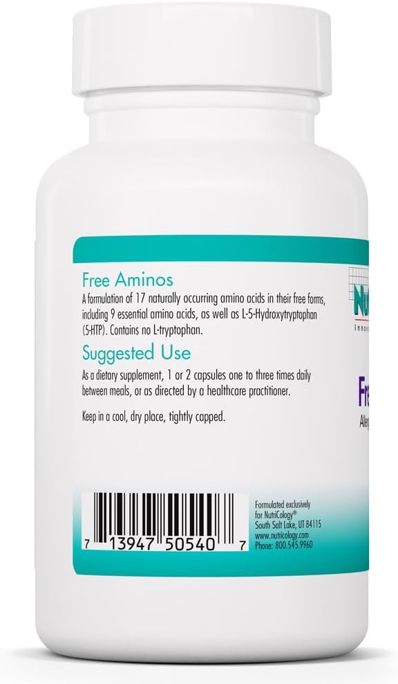 Nutricology Free Aminos - Complejo de Aminoácidos Esenciales con 5-HTP - 100 Cápsulas