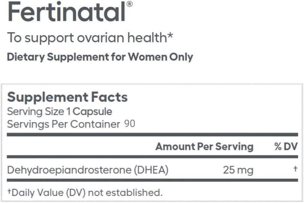 Fertinatal DHEA Micronizado 25mg para Mujer - Suplemento de Fertilidad Natural - 90 Cápsulas