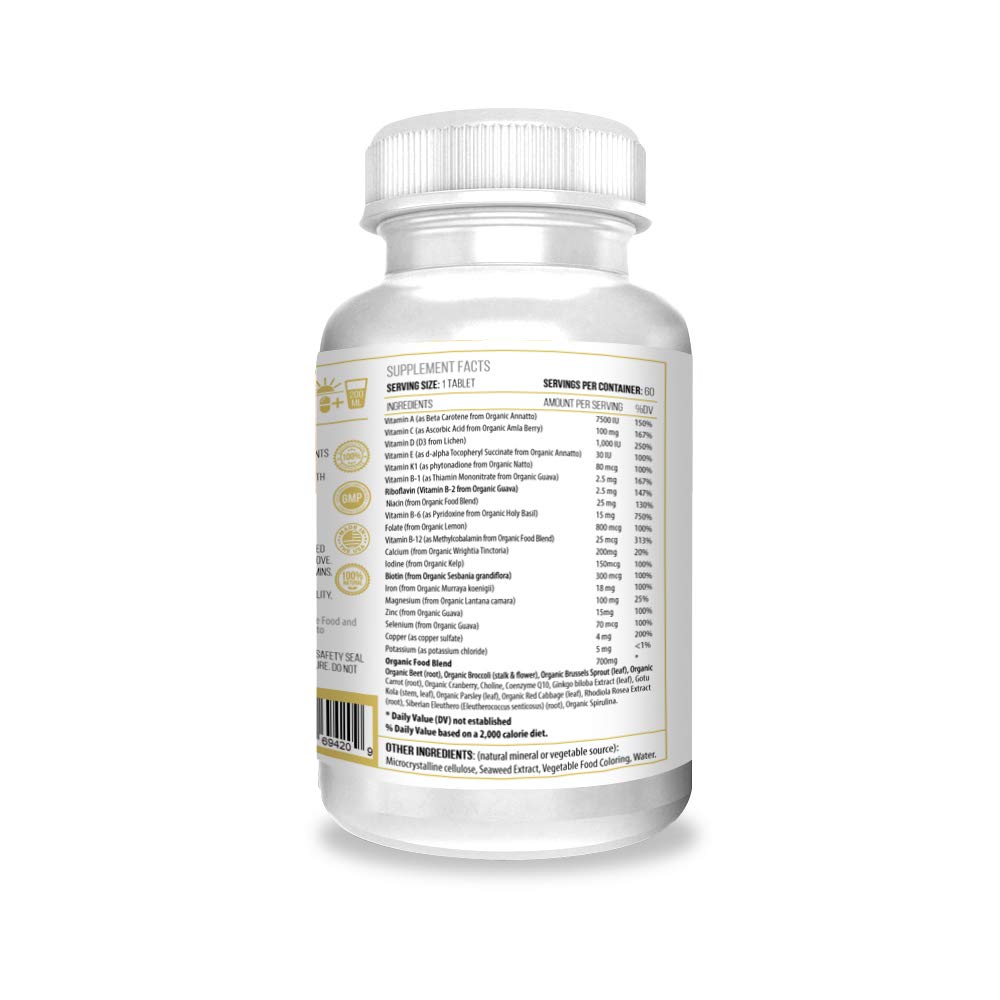 Actif Multivitamínico Orgánico para Mujeres Mayores de 30 años con 30 Vitaminas Orgánicas y Hierbas Orgánicas, No Modificado Genéticamente, Hecho en EE. UU., Suministro para 2 Meses