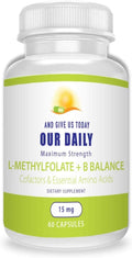 Our Daily Vites L-Metilfolato 15 mg Complejo B Balance - 5-MTHF Activo, B12 Metilada, B9, B6, B2 - Salud Cerebral, Cardíaca y Fetal - 60 Cápsulas
