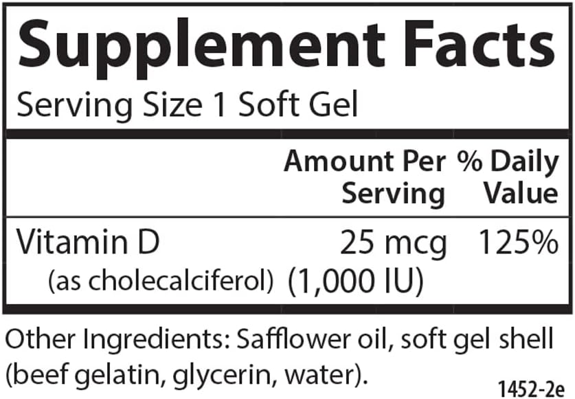 Carlson Vitamina D3, 1000 UI, 250 Cápsulas Blandas