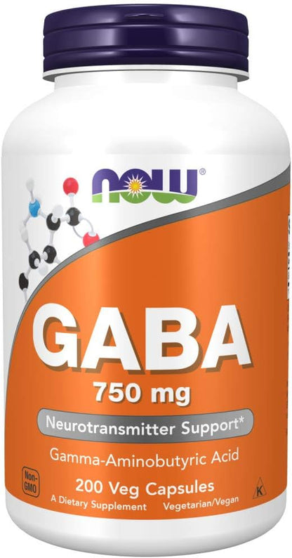 Now GABA 750 mg 200 Veg Capsules – Image 1
