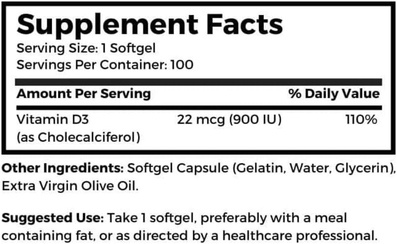 Dr Clark Store Vitamina D3, 900 UI 100 softgels (Sin Soja)
