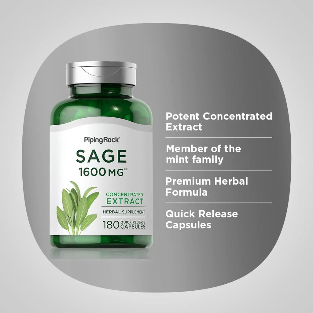 Piping Rock Sage Supplement | 180 Capsules | Concentrated Herbal Extract | Non-GMO & Gluten-Free Formula