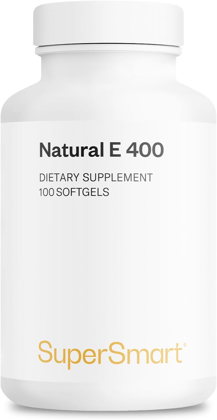 Supersmart Natural E 400 (D-Alfa Tocoferol) 1200 UI al día - Suplemento de Vitamina E de Alta Absorción | No OGM - 100 Cápsulas Blandas
