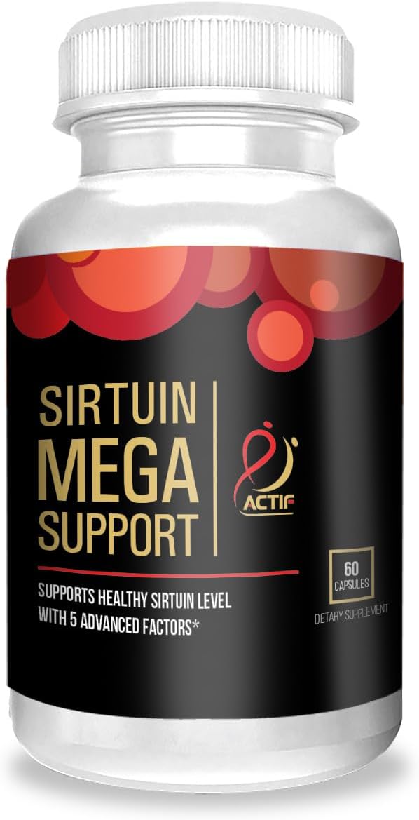 Actif Sirtuin Mega Support con 5 Factores Avanzados – Apoyo Antienvejecimiento, 100% Natural, No Transgénico, 60 Cápsulas