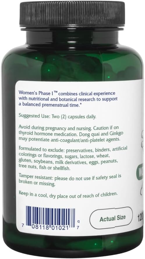 Vitanica Women's Phase I - Apoyo Premenstrual Vegano, 120 Cápsulas
