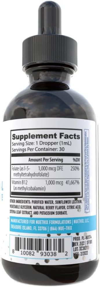 NuEthix Formulations B12 Liposomal con Metilfolato - Suplemento de Vitaminas B Bioactivas, 30 ml (30 dosis)