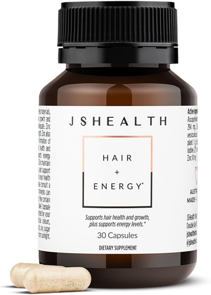 JSHealth Vitaminas para el Crecimiento del Cabello para Mujeres. Cabello + Energía con Yodo de Alga Kelp y Zinc. Favorece densidad, fuerza y energía. Formulado por nutricionista (60 cápsulas)