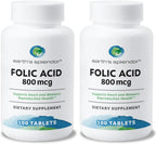 Ácido Fólico 800 mcg, 200 Comprimidos (Paquete de 2) - Earth's Splendor