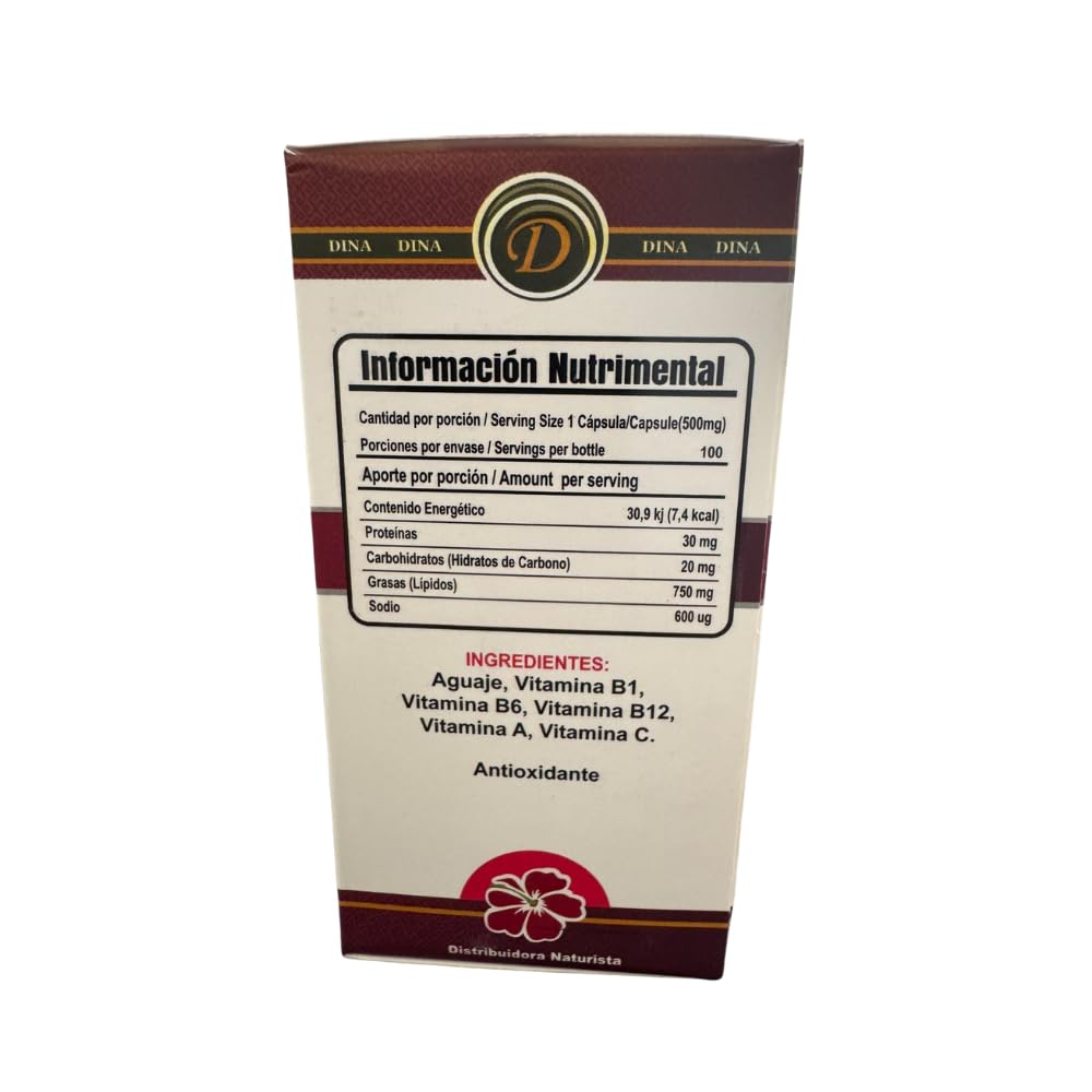 Aguaje del Perú, 100 Cápsulas de 500 mg, Formato Botella para Rutina Diaria y Bienestar General