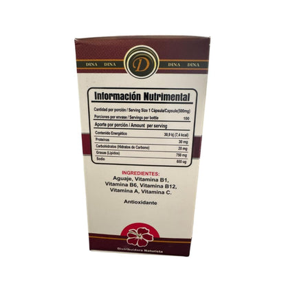 Aguaje del Perú, 100 Cápsulas de 500 mg, – Vitamina B1 (tiamina): Contribuye al funcionamiento normal del corazón – Image 2
