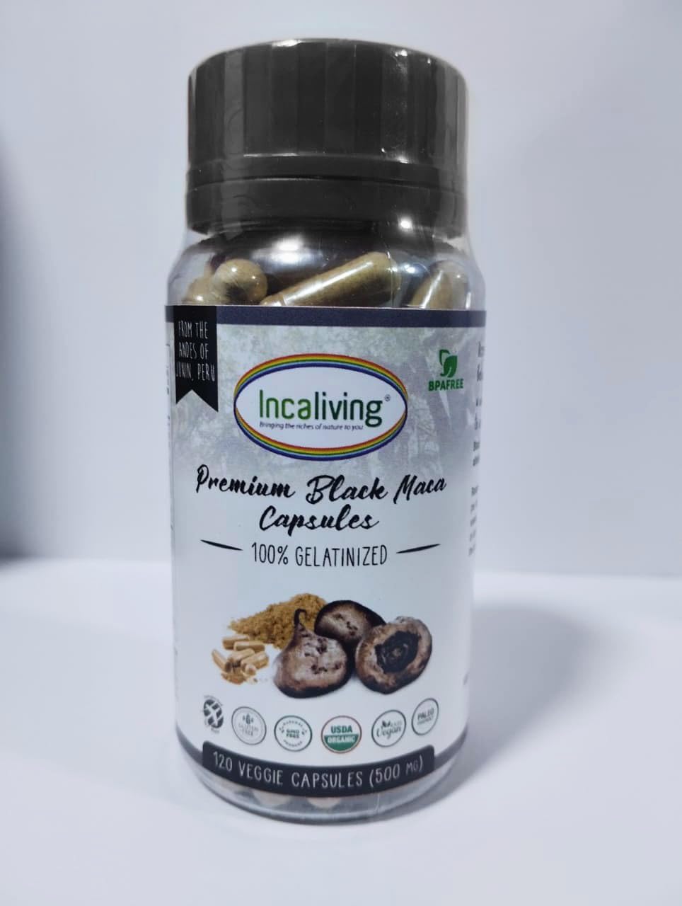 Incaliving Black Maca Veggie Capsules 120ct - Orgánica de Perú
