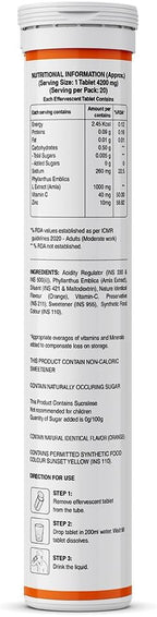 Pure Nutrition Vitamina C y Zinc, 40 Comprimidos Efervescentes (20 x 2), Sabor Naranja, 1000mg Extracto de Amla, Apoya la Piel, Inmunidad y Bienestar Diario para Hombres y Mujeres