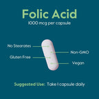 BESTVITE Ácido Fólico 1000mcg (Vitamina B9) - 240 Cápsulas Vegetarianas