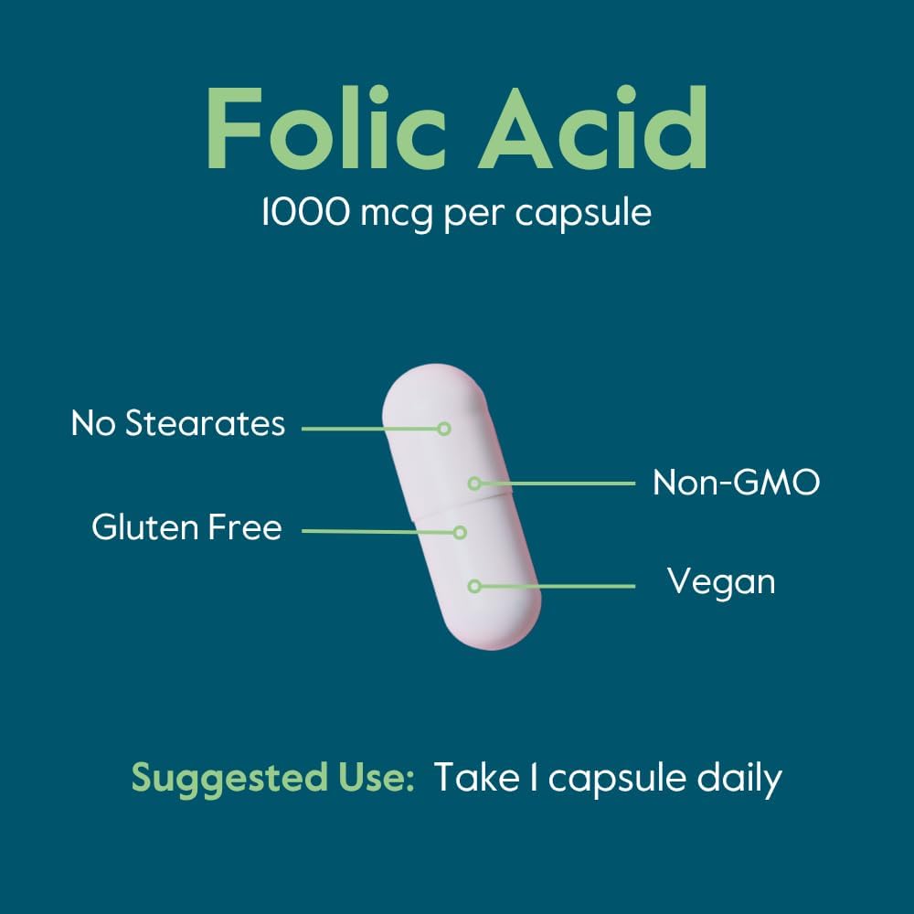 BESTVITE Ácido Fólico 1000mcg (Vitamina B9) - 240 Cápsulas Vegetarianas