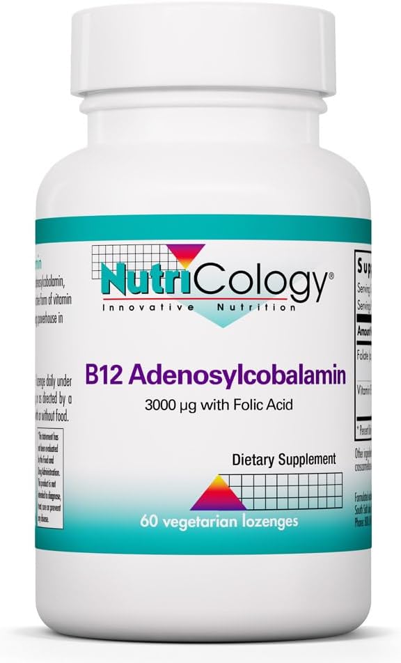 Nutricology B12 Adenosilcobalamina 3000 mcg - Comprimidos de Vitamina B12 Activa - Energía Mitocondrial y Apoyo Nervioso - Vegetariano - 60 Comprimidos