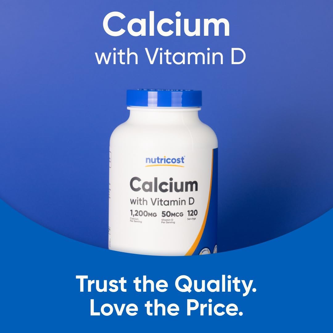 Nutricost Calcio con Vitamina D, 1200 mg Calcio + 50 mcg Vitamina D, 240 Comprimidos