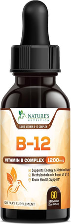 Vitamina B12 en Gotas - Metilcobalamina 1200 mcg - Complejo B Super B - Sabor Frambuesa - 60 ml
