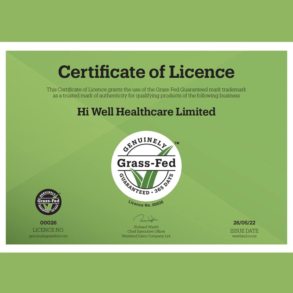 Hi Well Premium Calostro Bovino 100% Puro de Nueva Zelanda Grass-Fed 500mg 120 Cápsulas
