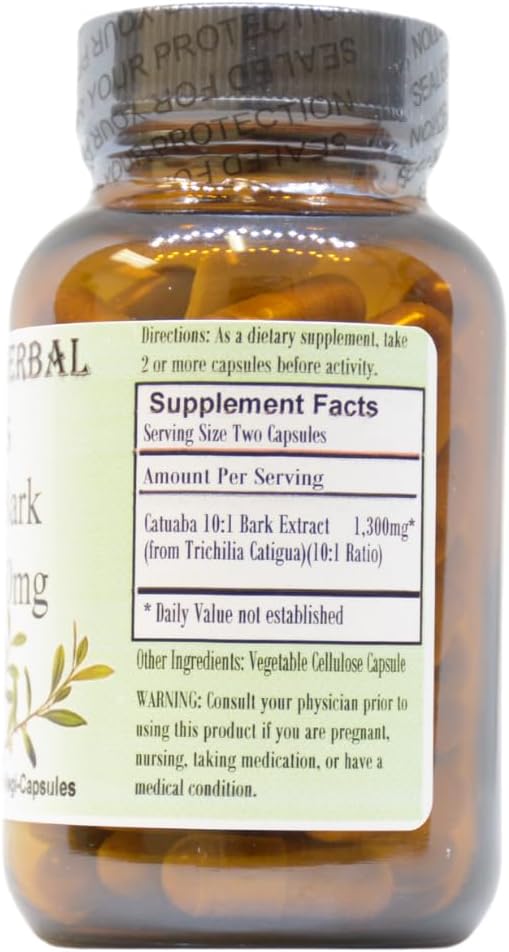 Barlowe's Herbal Elixirs Catuaba | Extracto 10:1 | 650mg por Cápsula | Hierba Tradicional de Vitalidad | 60 Cápsulas Veganas | No-GMO, Sin Estearatos, Envasado en Vidrio