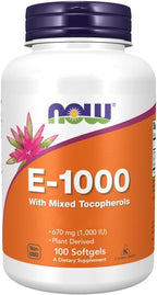 NOW Foods E-1000 100% Tocoferoles Mixtos, 100 perlas